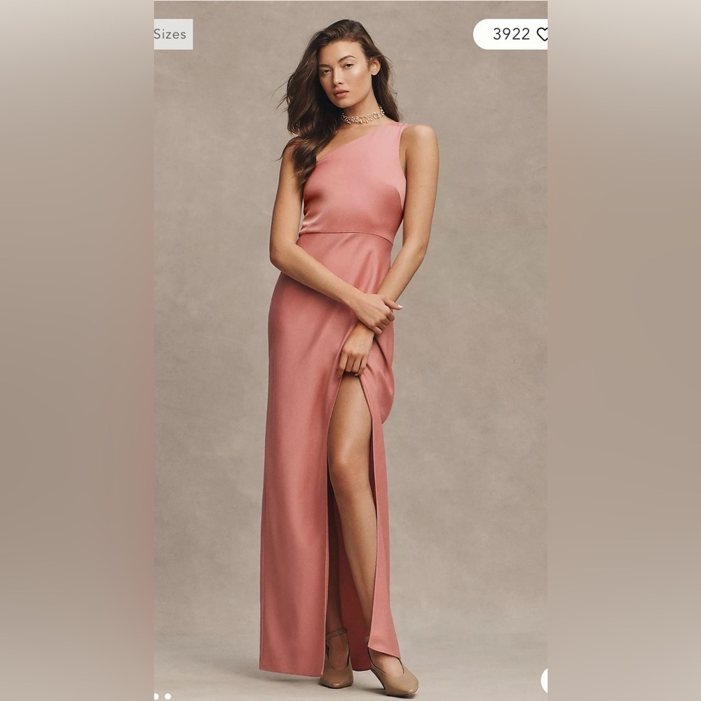 BHLDN Dylan One-Shoulder Satin Side-Slit Gown